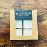 Wax melts in a 'Date Night' box from Wigenton Candle Co. on a wooden surface