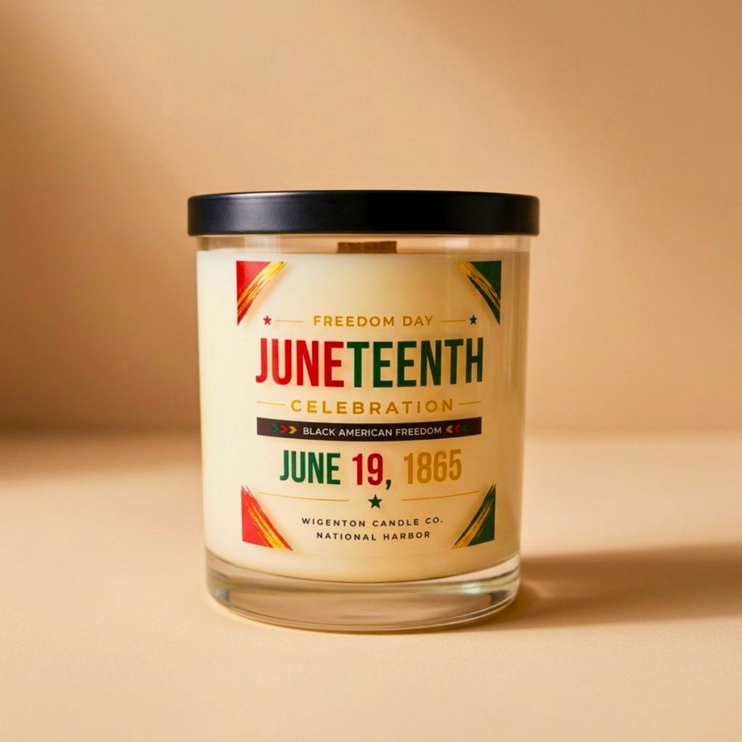 Wigenton Candle Co. Juneteenth commemorative soy candle honoring Freedom Day June 19, 1865