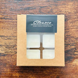 Box of wax melts with a 'Cleanse' label by Wigenton Candle Co. on a wooden surface