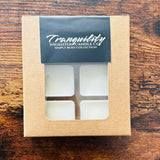 Box of Tranquility Wigenton Candle Co melts on a wooden surface